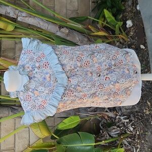 Rebecca Taylor La Vie Floral Sleeveless Ruffle Cotton Top Large